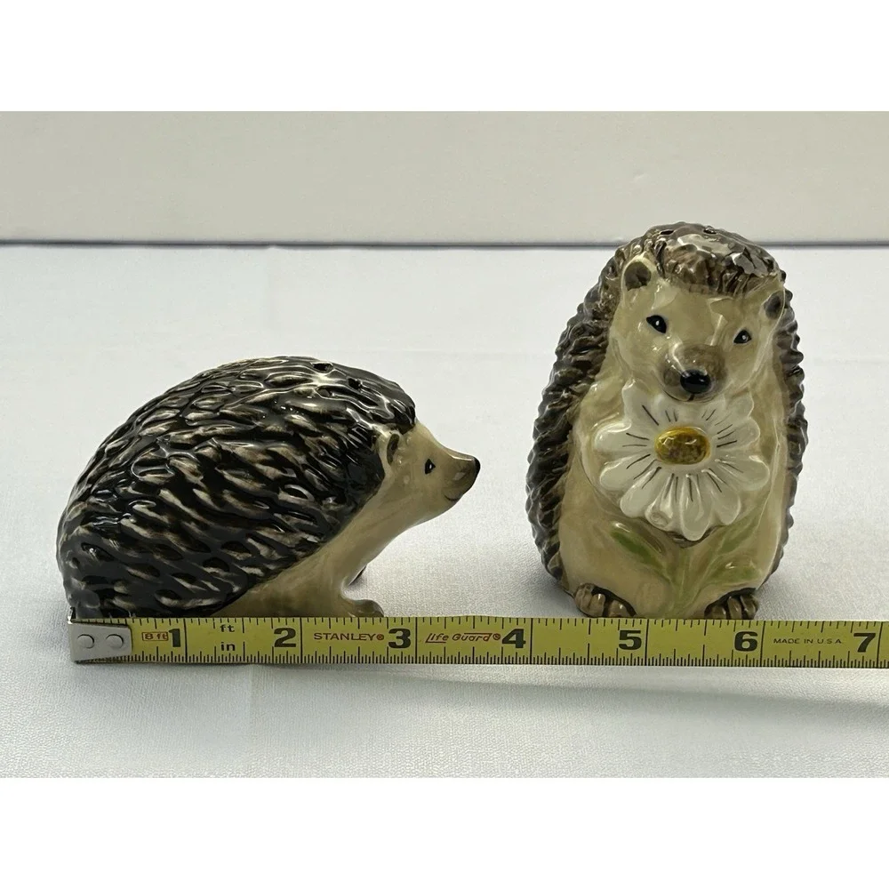 Ceramic Hedgehog Salt & Pepper Shaker Set Woodland Daisy Cottagecore Decor